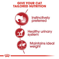 Cat food brand advertisement with text about tailored nutrition for cats.