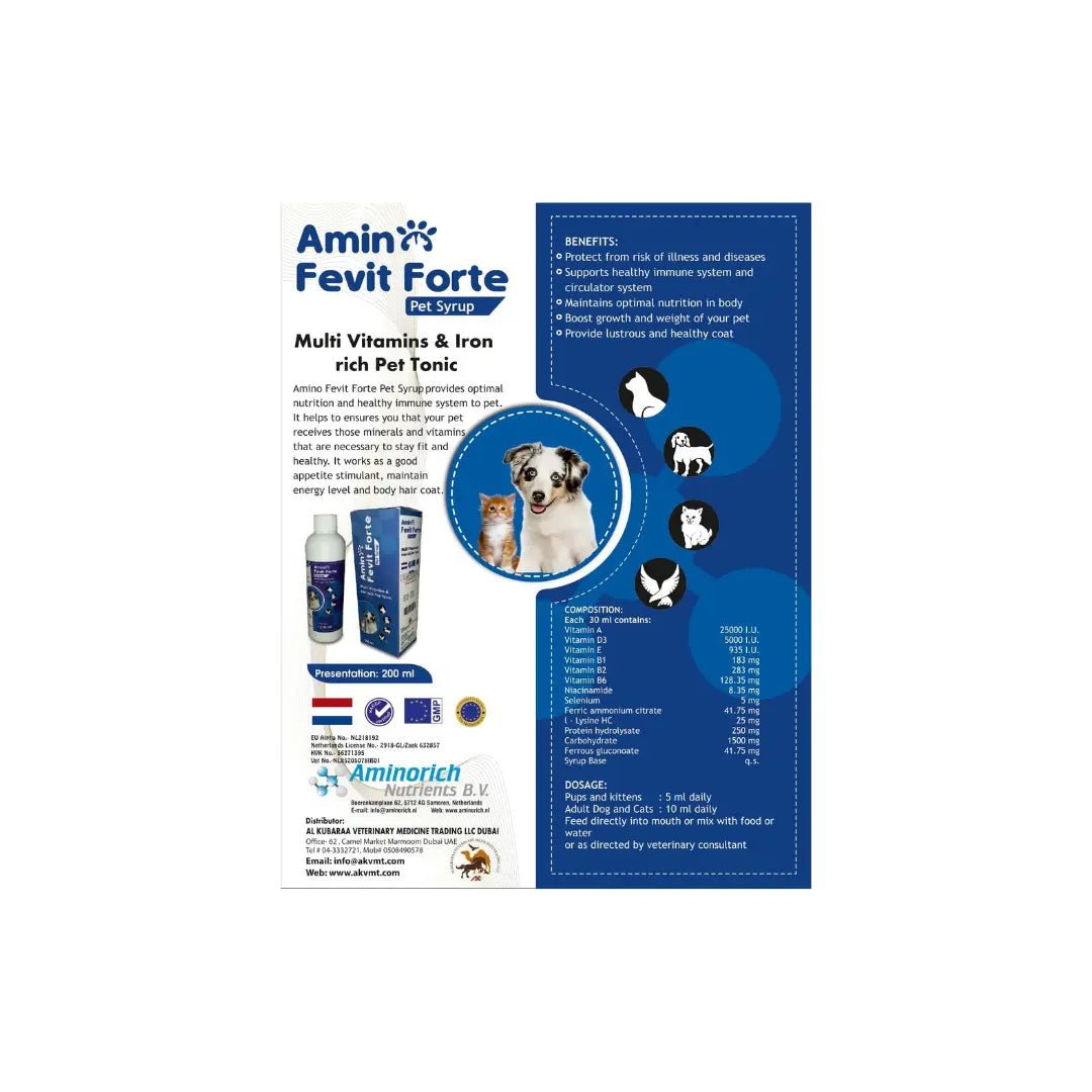 Amino Fevit Forte Pet Syrup 200ml Aminorich Nutrients