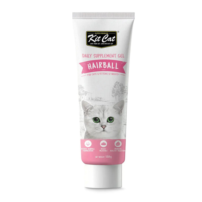 Kit Cat Daily Nutritional Supplement Gel For Cats & Kittens Hairball 120g Kit Cat