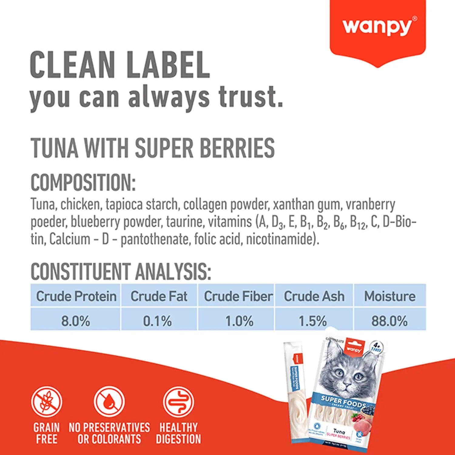 WANPY Superfoods Creamy Treat For Cat Tuna With Super Berries 70g