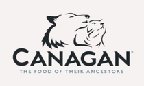 Canagan logo with two wolves facing each other on a white background